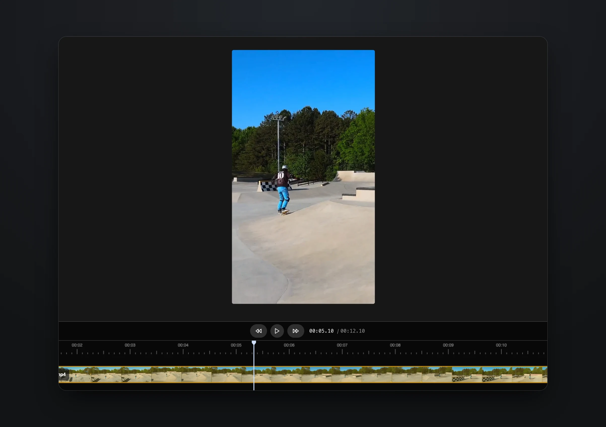 The same clip reframed to vertical, with the skater centered in the frame and the canvas resized