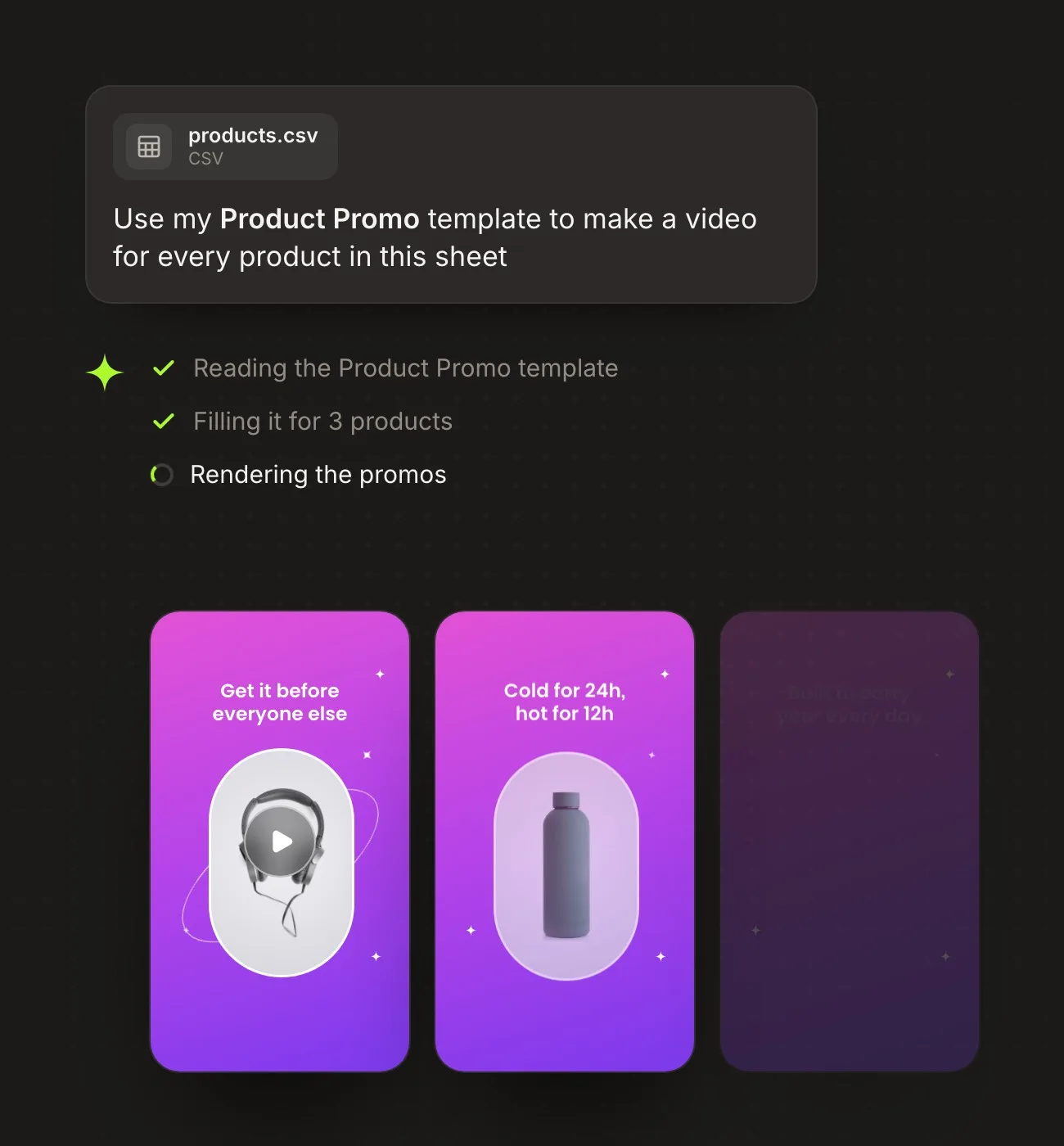 An AI assistant filling the template’s fields over MCP and returning the rendered video