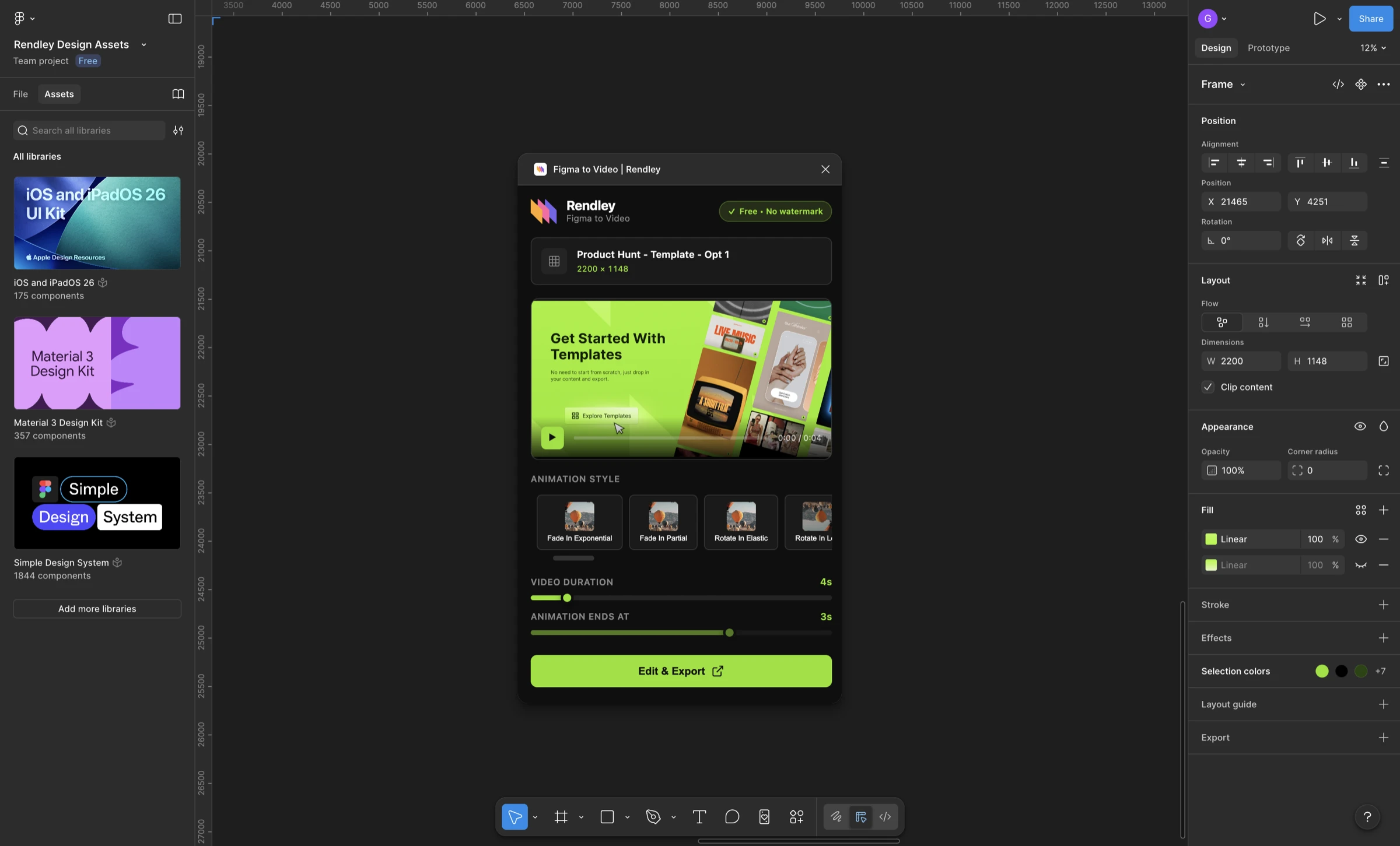 Rendley Figma to Video plugin interface